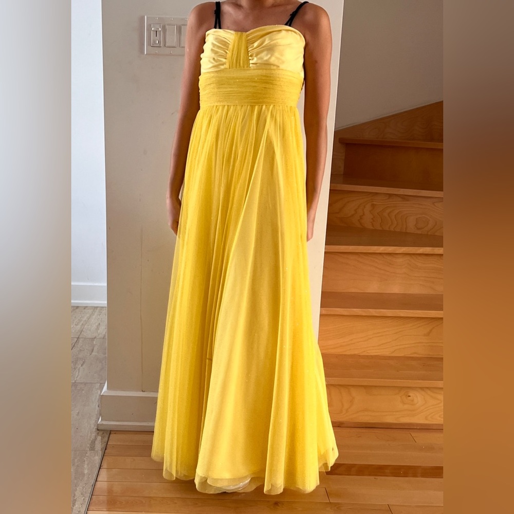 Strapless yellow prom dress